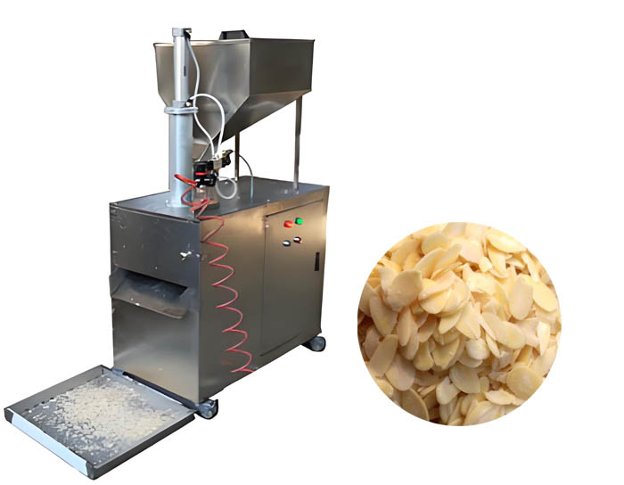 How does the almond slicing machine work?